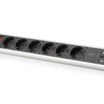 DIGITUS 6 way office power strip with 3x USB ports Aluminium Housing Black/Silver