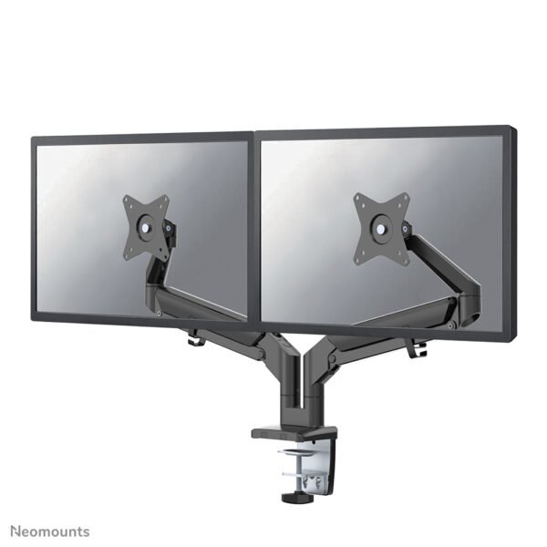 NEOMOUNTS Dual Monitor Arm 17 32inch 1 9 kg/screen Gas Spring 180 Degrees Stop Mechanism Space Saving T Rex Model Black