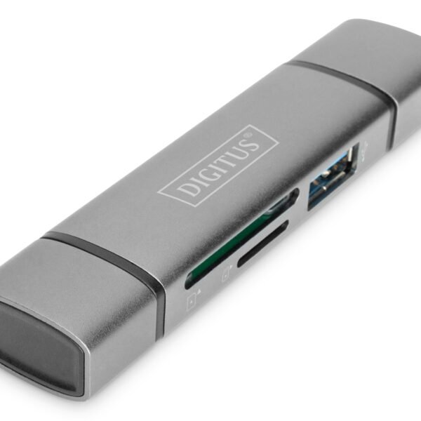 DIGITUS Combo Card Reader Hub (USB C+USB 3.0) 1x SD 1x MicroSD 1x USB 3.0 Grey