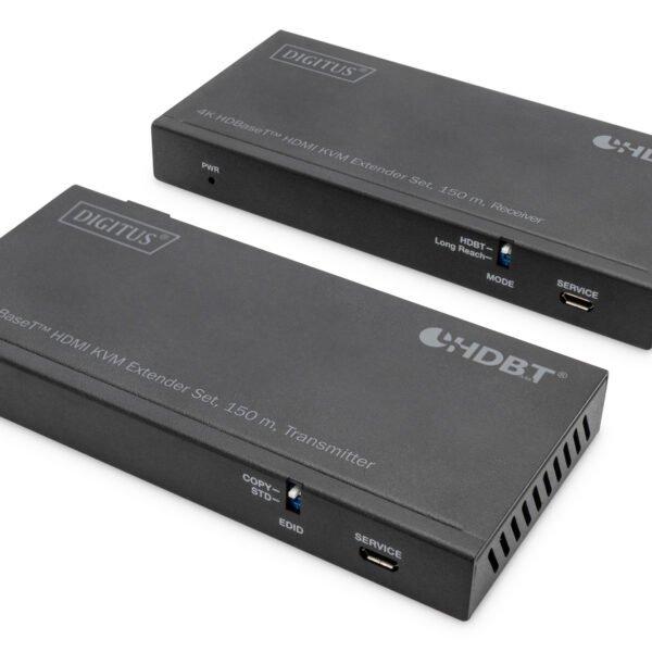 DIGITUS 4K KVM Extender Set HDBaseT 150 m 60Hz USB 2.0 PoC IR Black