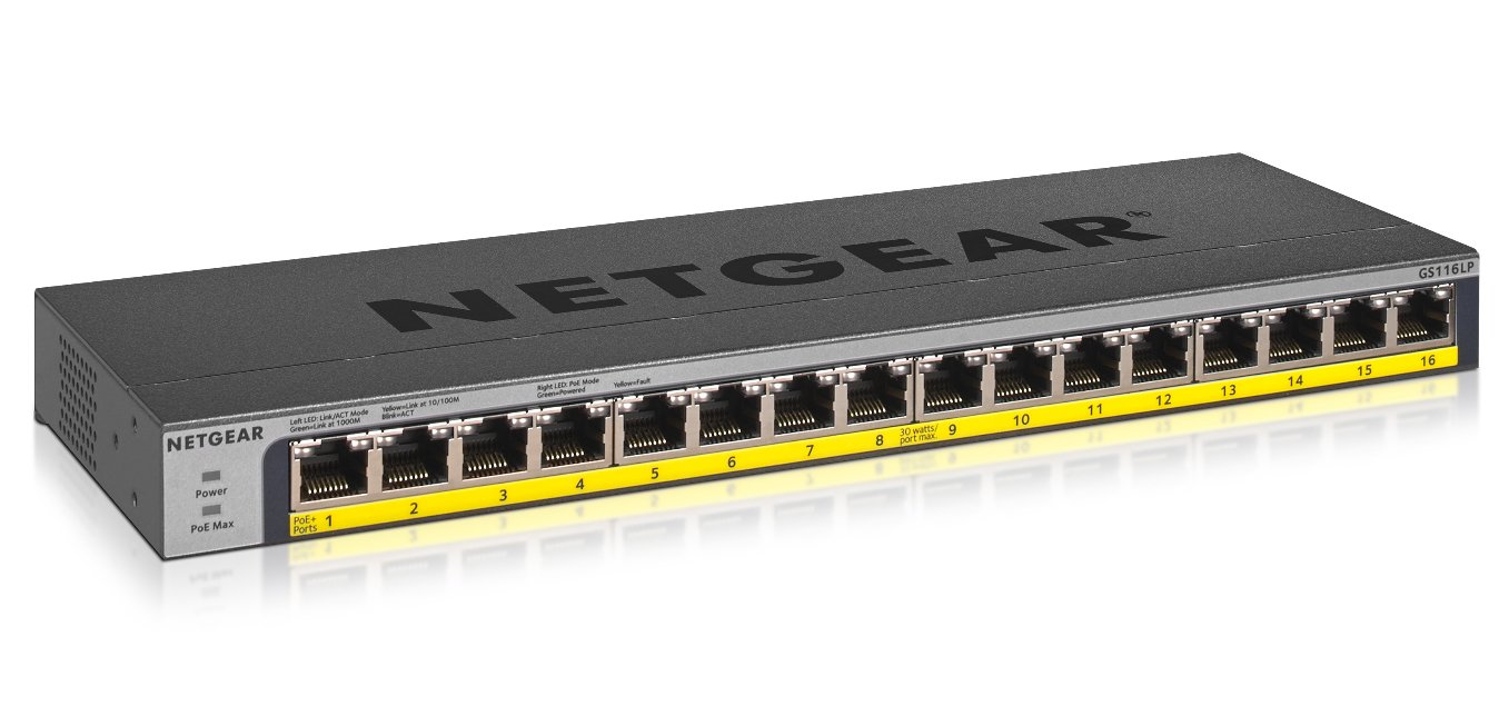 MM_eu5KDB0Ou4P2wihiPSA.r.jpg NETGEAR 16 Port Gigabit Ethernet Unmanaged PoE+ Switch with FlexPoE (76W) - Image 1