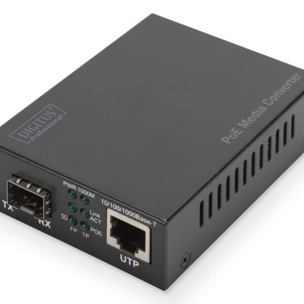 DIGITUS Gigabit Ethernet PoE+ Media Converter SFP SFP Open Slot 802.3at 30W without SFP module