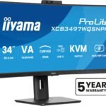 IIYAMA ProLite 34 inch Curved UltraWide Quad HD VA LED Monitor 3440x1440 USB C Dock KVM Switch Windows Hello Cam HAS / RJ45