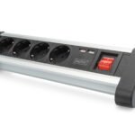 DIGITUS 4 way Office Power Strip with 2x USB On/Off Switch Alu housing USB out: 5V/2A Black/Silver