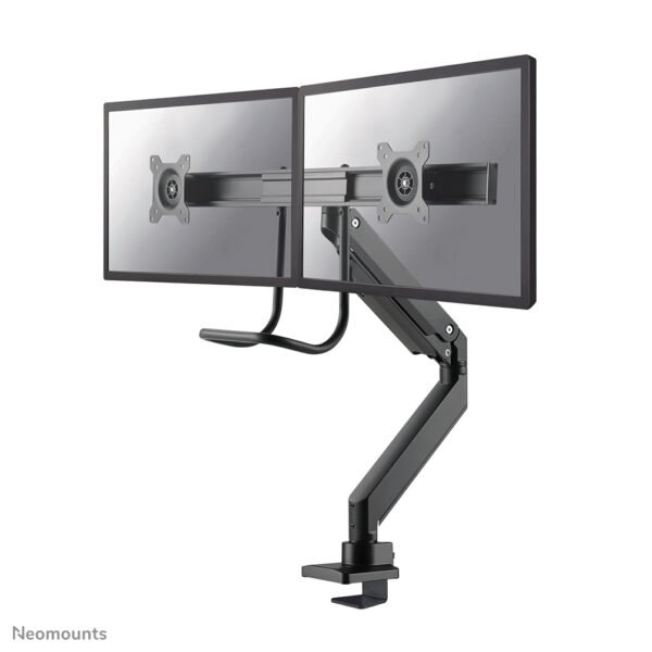 NEOMOUNTS Dual Crossbar Monitor Arm 10 32inch 1 8 kg/screen Gas Spring 180 Degrees Stop Mechanism Topfix Black