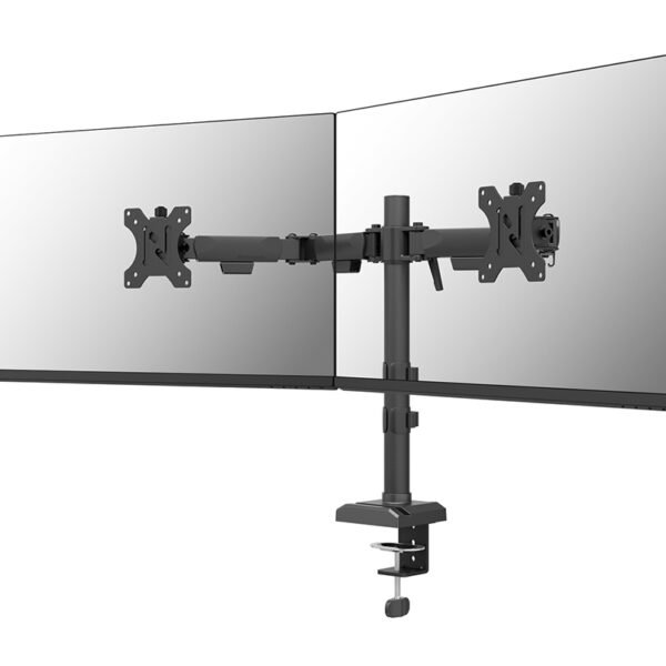 NEOMOUNTS NERO Dual monitor arm 10 32inch 0 8 kg/screen 180 Degrees Stop Mechanism Total Plastic Free Packaging Black