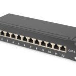 DIGITUS CAT 6 Class E patch panel shielded 10inch Rack Mount 12 port RJ45 8P8C LSA 1U Black