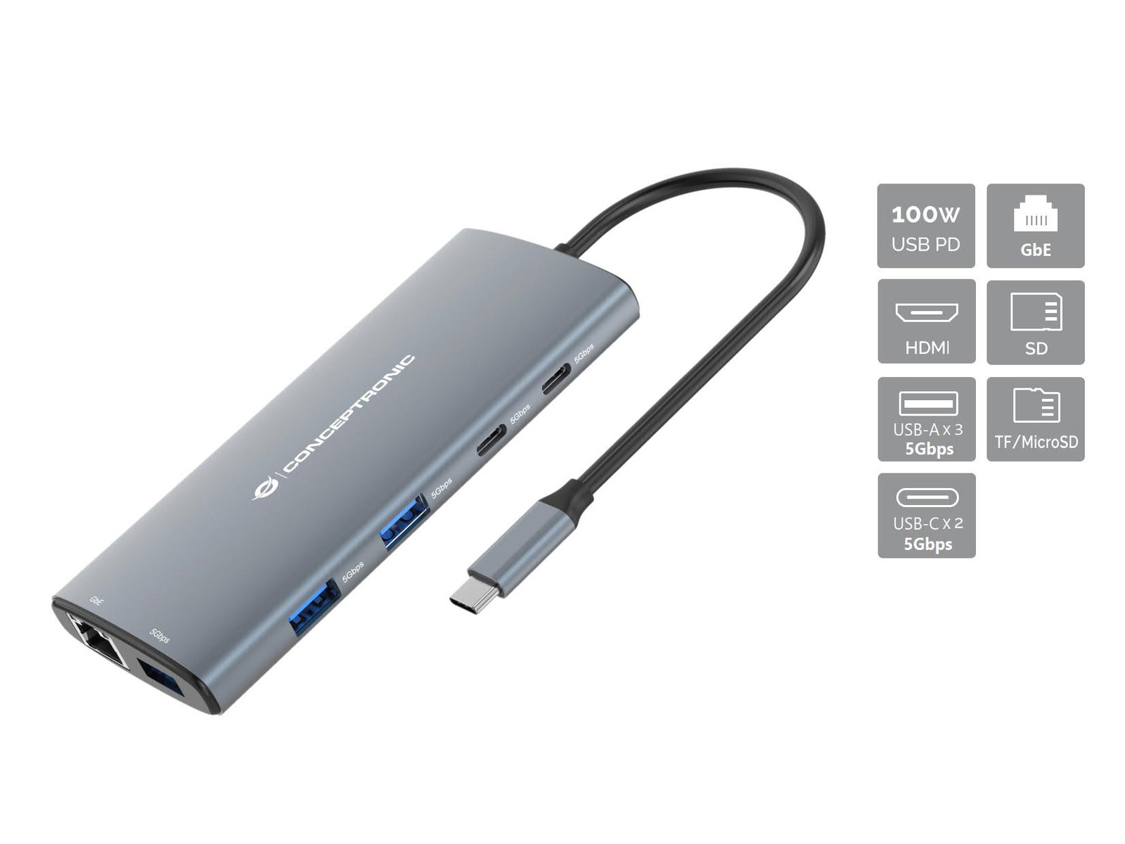 lyqafteVoEaZ8UAJ6ifkgg.r.jpg CONCEPTRONIC 10 in 1 USB 3.2 Gen 1 Docking Station HDMI 100W USB PD USB C 5Gbps x 2 USB A 5Gbps x 3 SD TF/MicroSD GbE - Image 1