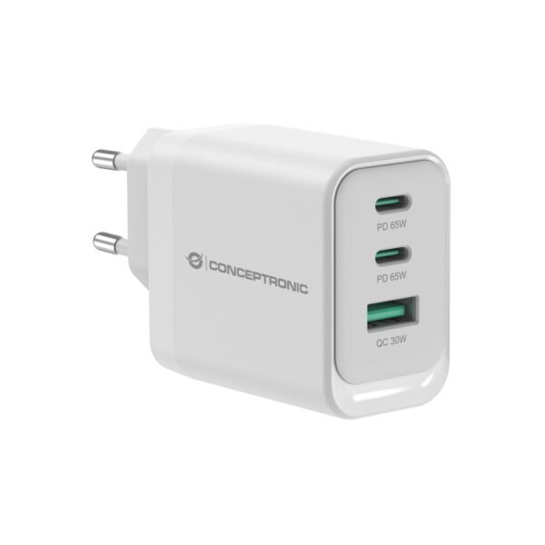 CONCEPTRONIC 3 Port 65W GaN USB PD Charger USB C x 2 USB A x 1 QC 3.0 PPS PD 3.0